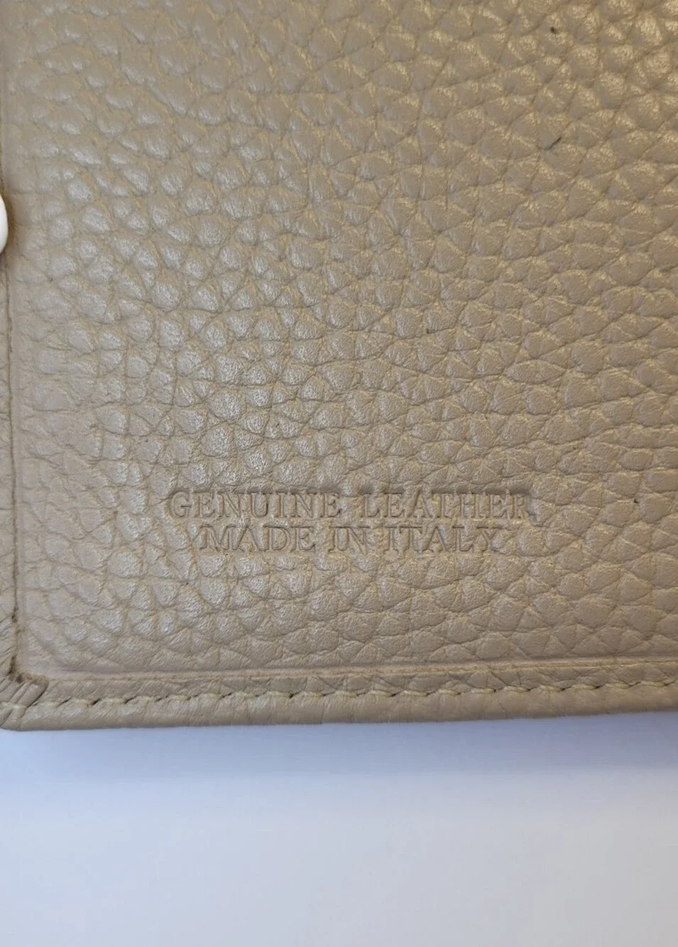 Valentina Taupe Pebbled Leather Trifold Wallet NWOT